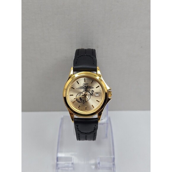 Unbranded Accessories - USMC Marine Corps EGA Gold Tone Womens Quartz Date Watch 29 MM Black New Battery
